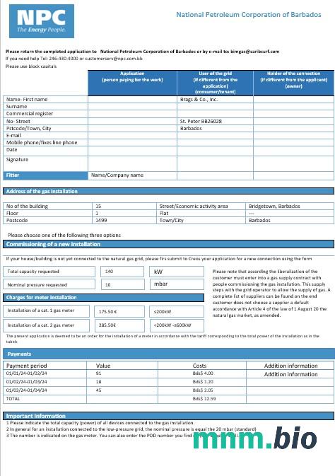 Barbados National Petroleum Corporation of Barbados Gas rachunek za usługi komunalne szablon w formacie Word i PDF